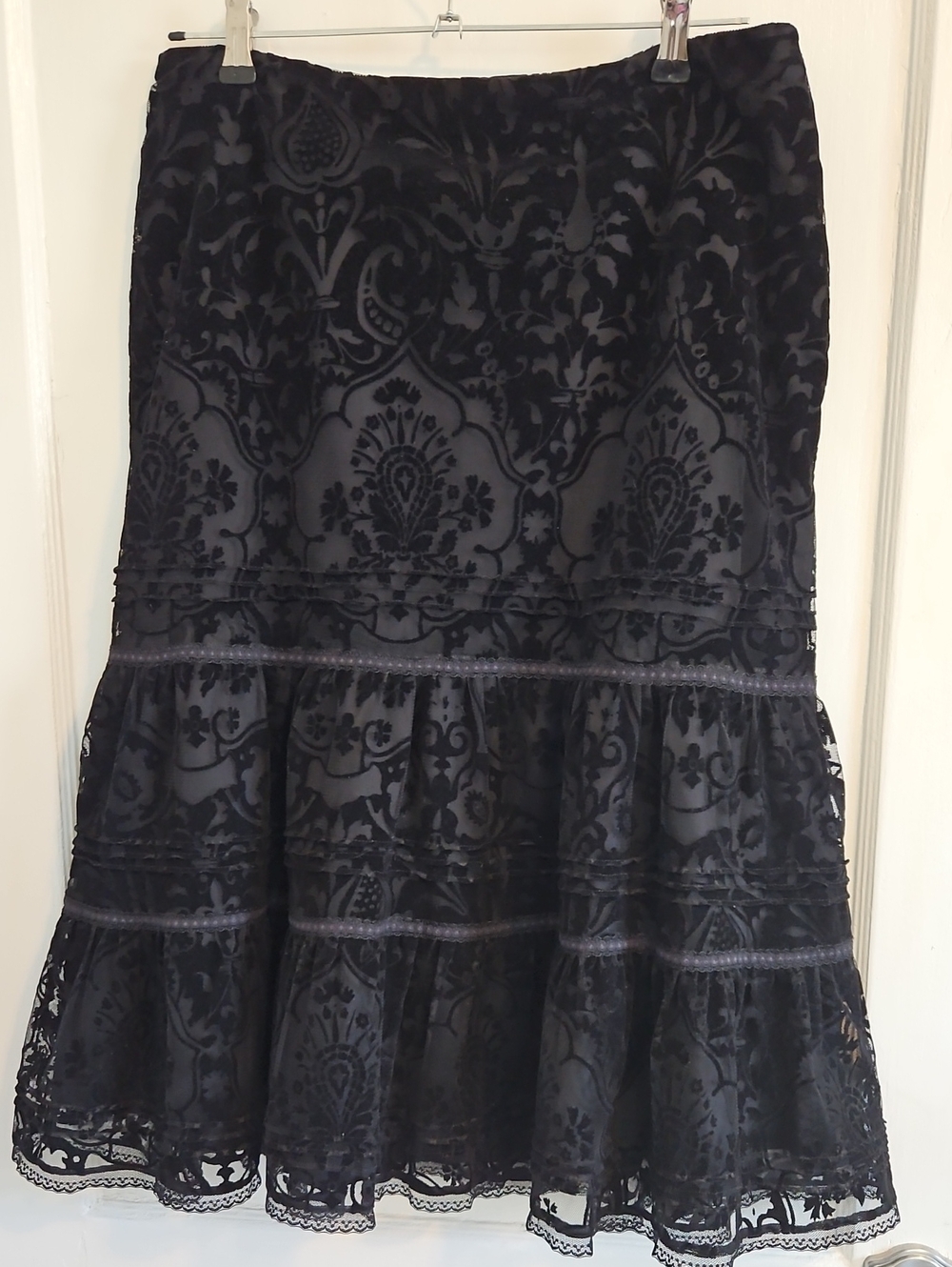 Express Black Burnout Lace Tiered A-Line Skirt